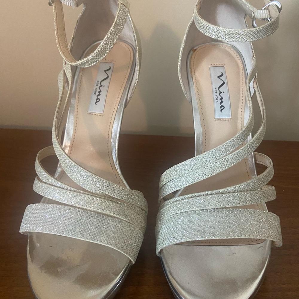 Nina Women's Glittering Cream Strappy Heels
